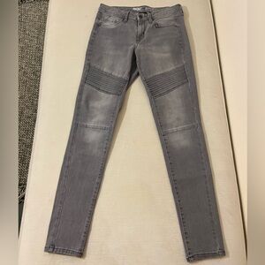 Gray Wash Moto Skinny Jeans Ribbed Biker Knee Y2K Rock Chic Grunge Streetwear